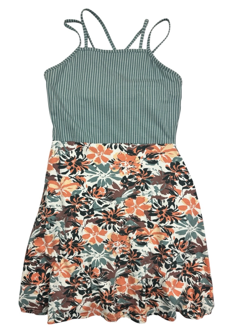 PACT Organic Cotton Fit & Flare Midi Dress L Blue Stripe Pockets Shelf Bra
